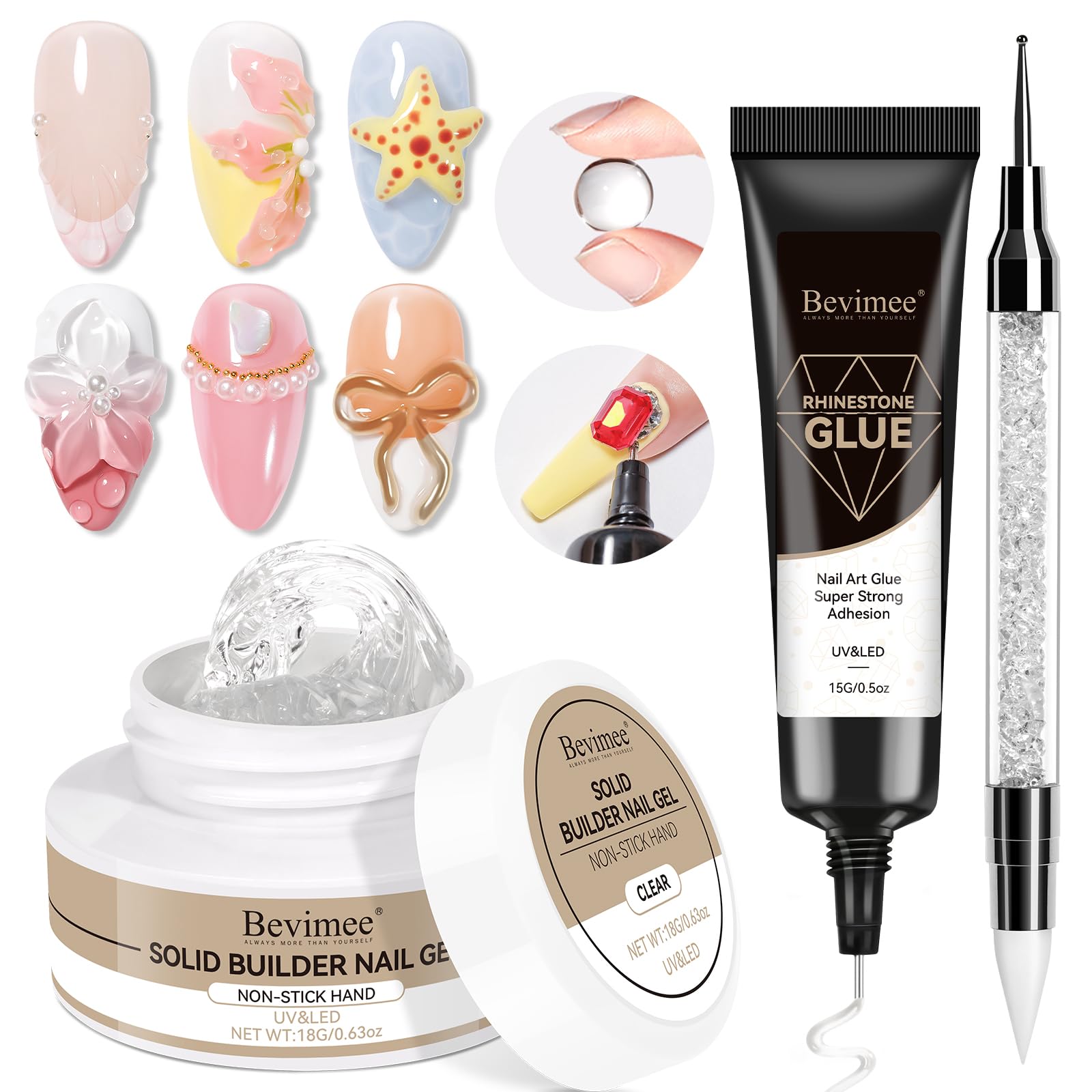Bevimee solid builder gel in clear finish for long-lasting sculpting