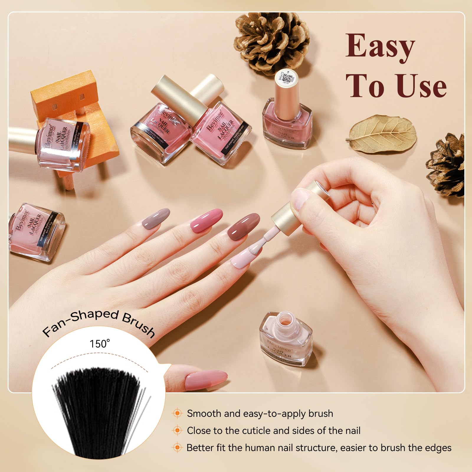 Bevimee vegan lacquer with clean ingredients for worry-free at-home nails.