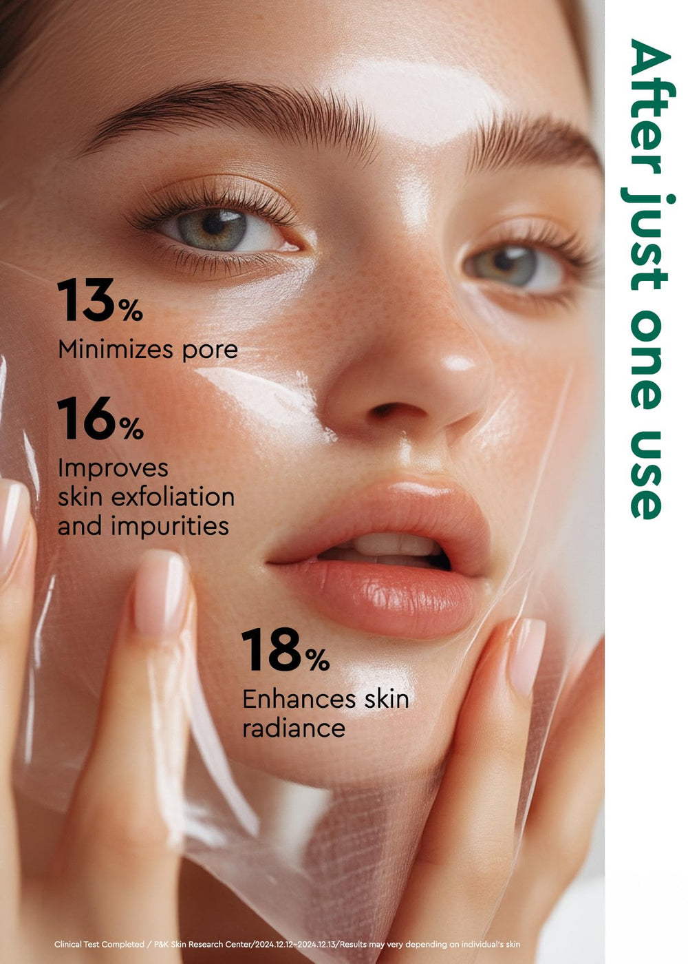 BE+WANTS Seaweed PDRN Peel-Off Jelly Mask drying to reveal a peelable film.