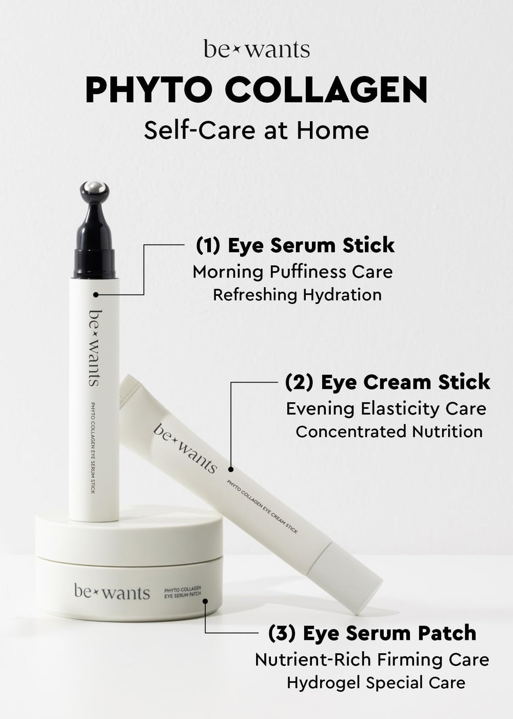 BE+WANTS 120-count box ready for long-term under-eye routine use.