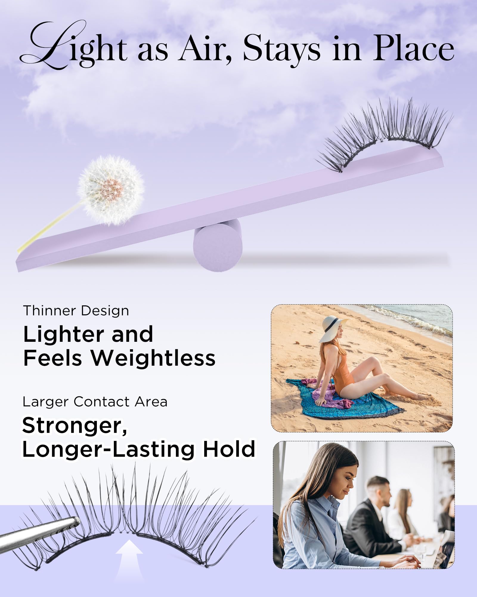 BEYELIAN lashes close-up on magnetic band, emphasizing ultra-light feel.