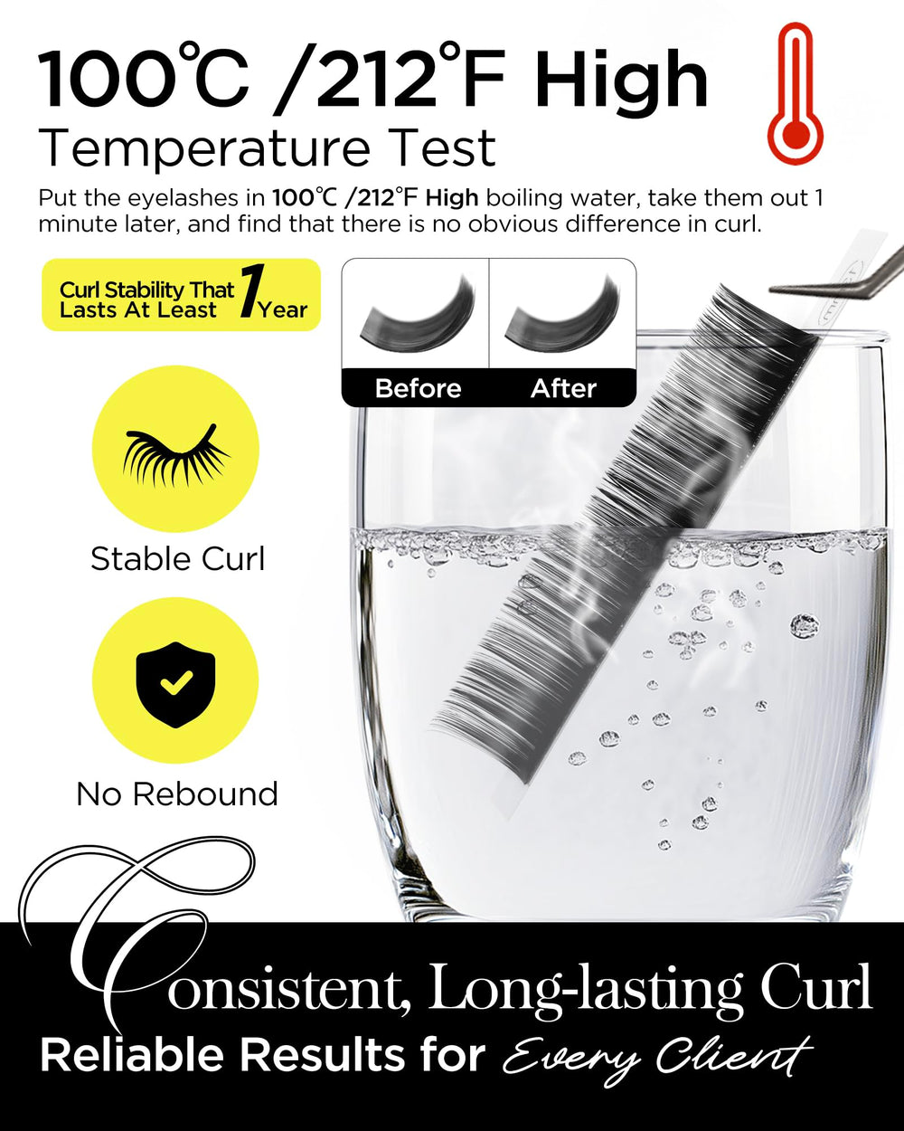 BEYELIAN NeverFlat curl stays stable under heat for reliable results.