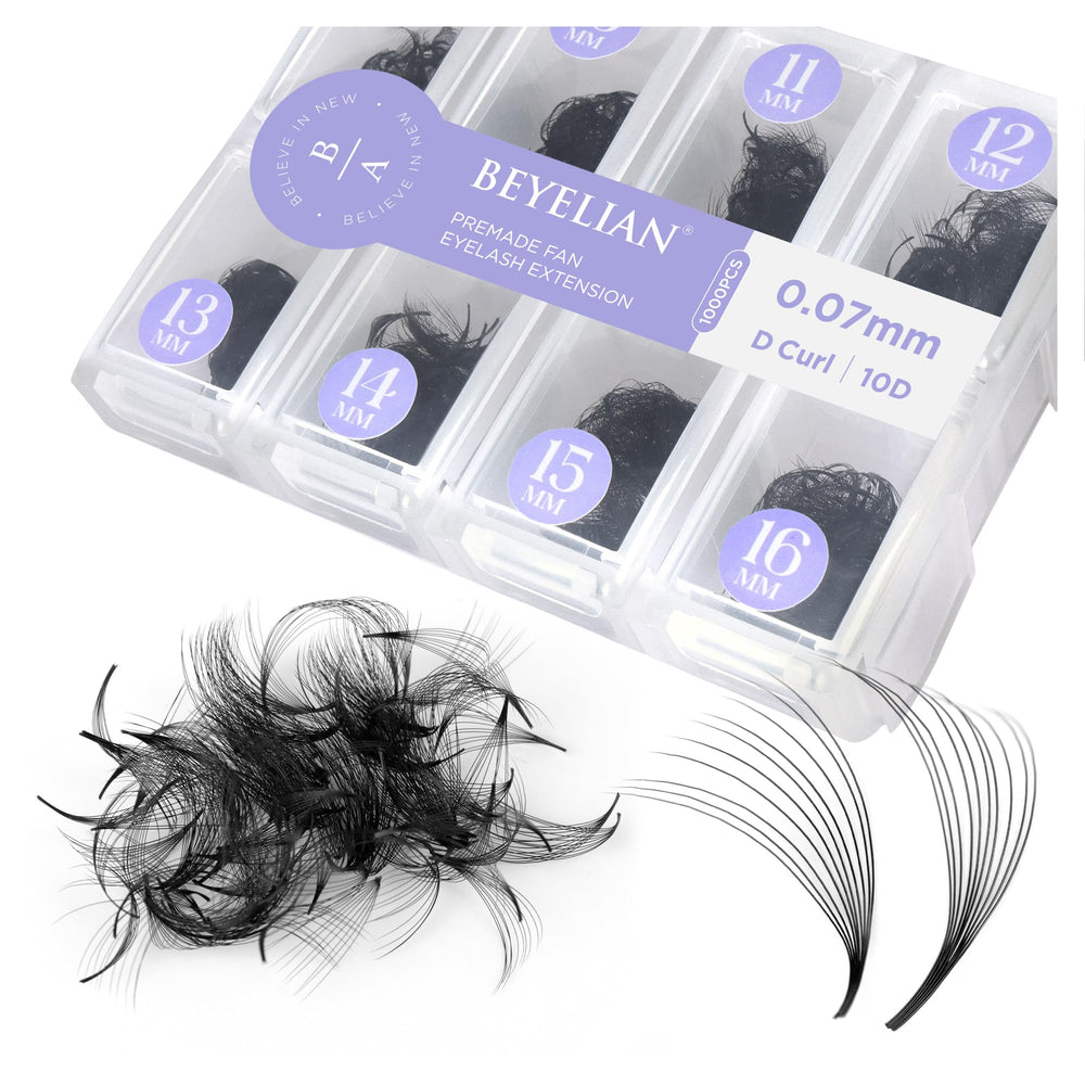 BEYELIAN premade fans pack 500; dense volume for efficient lash sets.