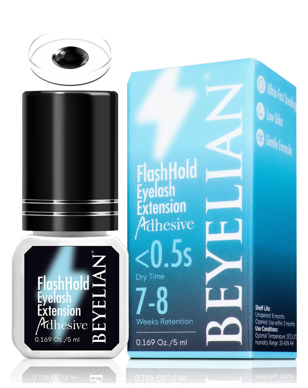 BEYELIAN eyelash extension glue bottle close-up for precise, quick sets