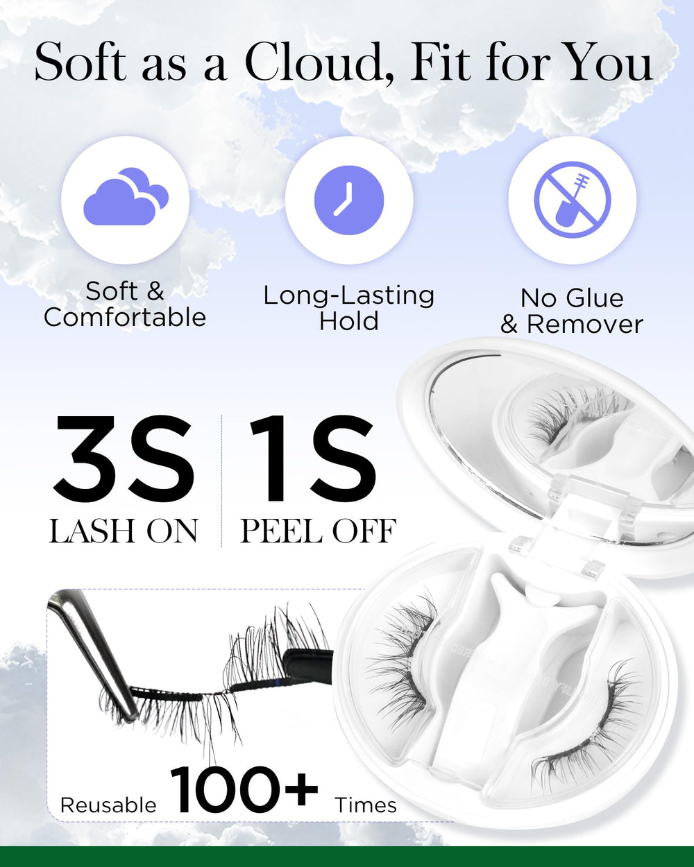 BEYELIAN soft magnetic strip lashes hug the lash line for comfort.