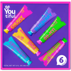 BeYoutiful hand lotion set with six mini tubes for sharing at sleepovers and parties.