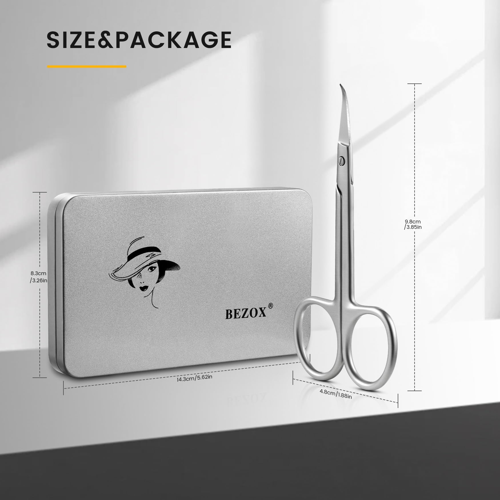 BEZOX compact nail-care scissors ideal for on-the-go cuticle detail work.