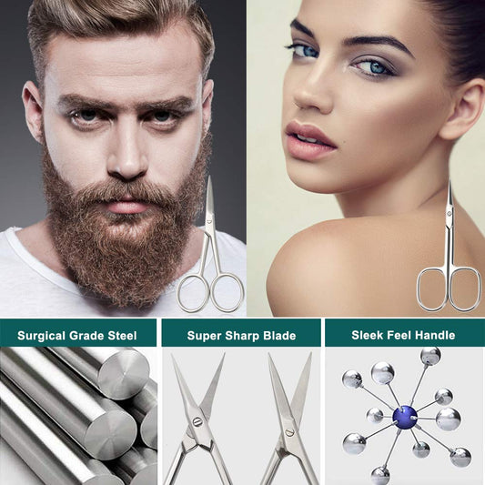 BEZOX curved-tip close-up ideal for precise eyebrow trimming