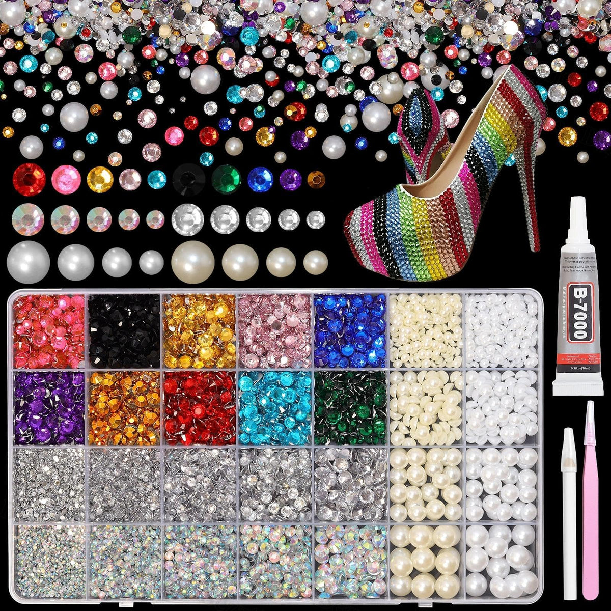 Bezztito bedazzling kit rhinestones 2-6mm sparkle for detailed nail art and crafts.