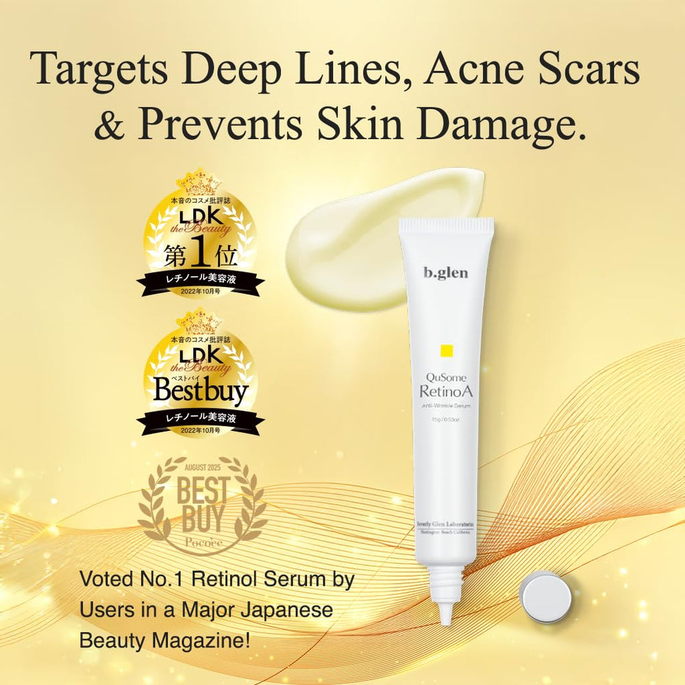 b.glen QuSome RetinoA ingredients panel showcase active retinoids and skin-friendly hydration.