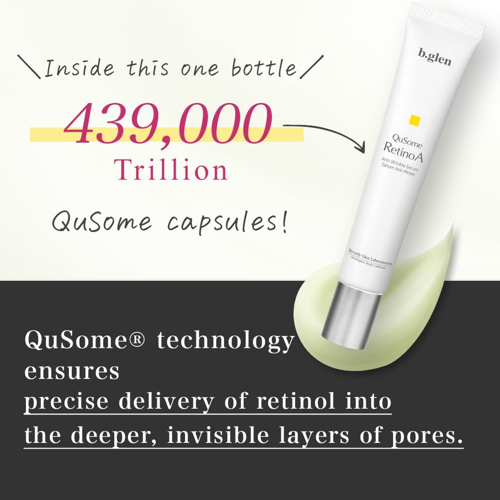 b.glen QuSome RetinoA packaging and leaflet highlighting gentle retinoid blend.