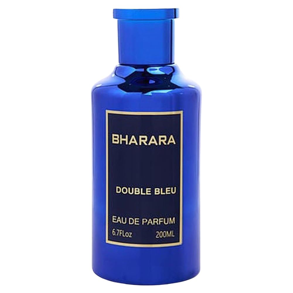 Bharara Double Bleu bottle close-up, showing citrus-spice opening for everyday wear