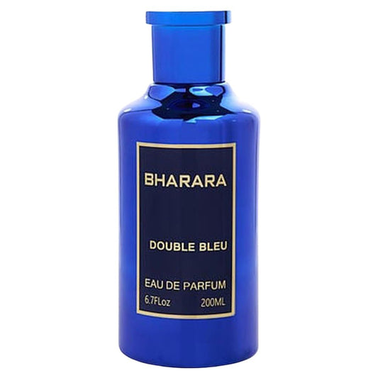 Bharara Double Bleu bottle close-up, showing citrus-spice opening for everyday wear