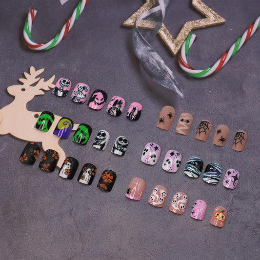 BHOOKA skull-pattern nails for edgy Halloween style and solid wear.