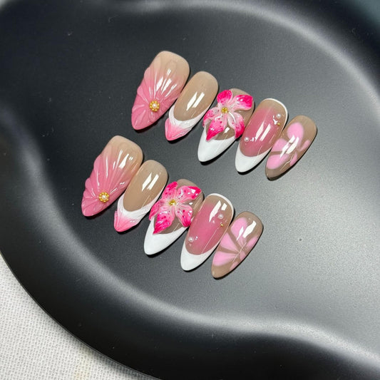 BHOOKA pink gradient 3D pearl flower nails ideal for party styling.