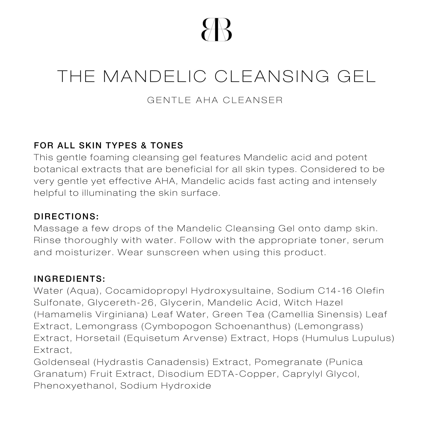 Biba De Sousa Mandelic Cleansing Gel pairs with toner and serum for a complete routine.