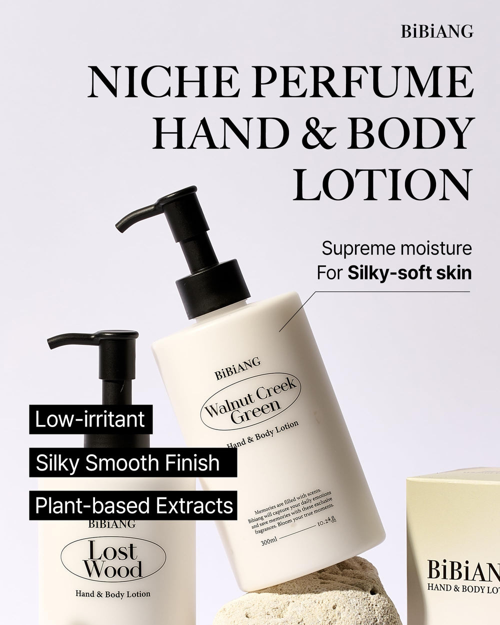 Close-up of rich foam texture from BiBiANG Walnut Creek Green lotion for silky feel