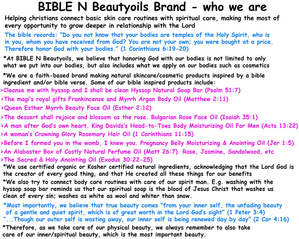 BIBLE N Beautyoils Frankincense and Myrrh notes add spa-like aroma