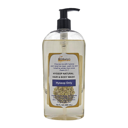 BIBLE N Beautyoils hyssop wash bottle front highlighting organic ingredients and gentle cleansing.