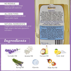 Organic oils graphic emphasizes premium hyssop infusion for skin and hair care