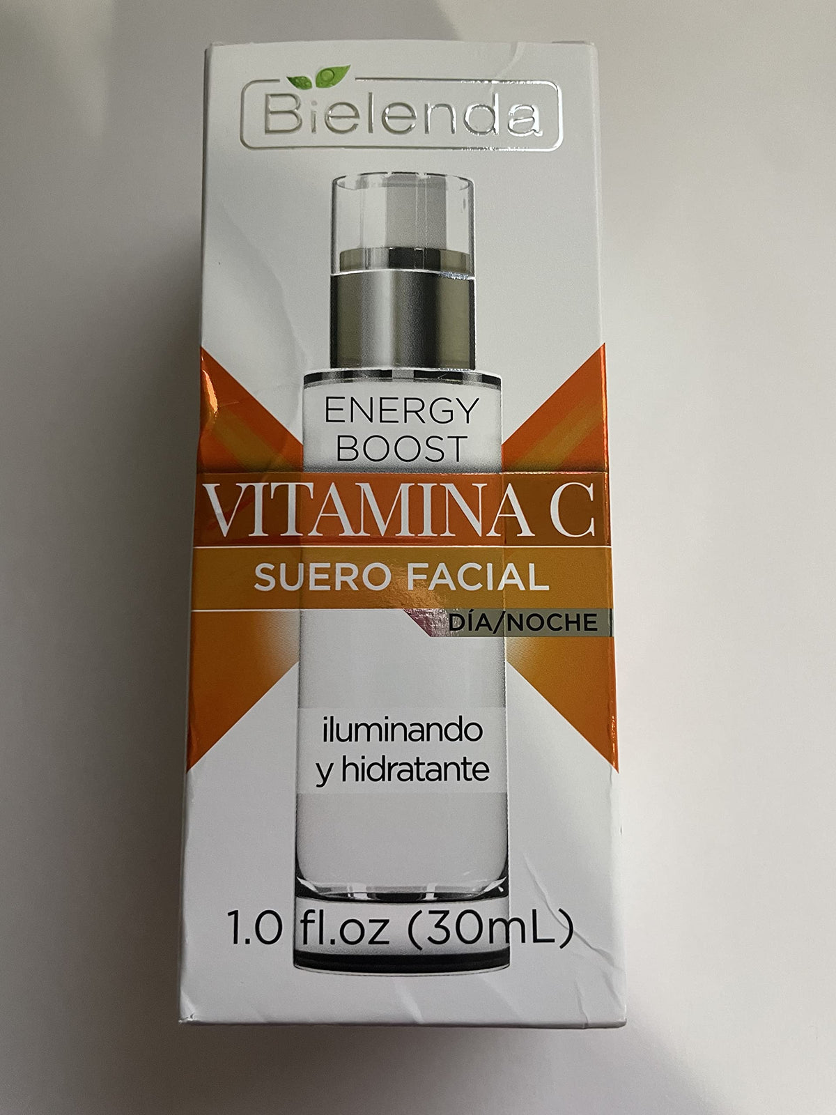 Bielenda Energy Boost Vitamin C Serum bottle closeup highlighting brightening formula.