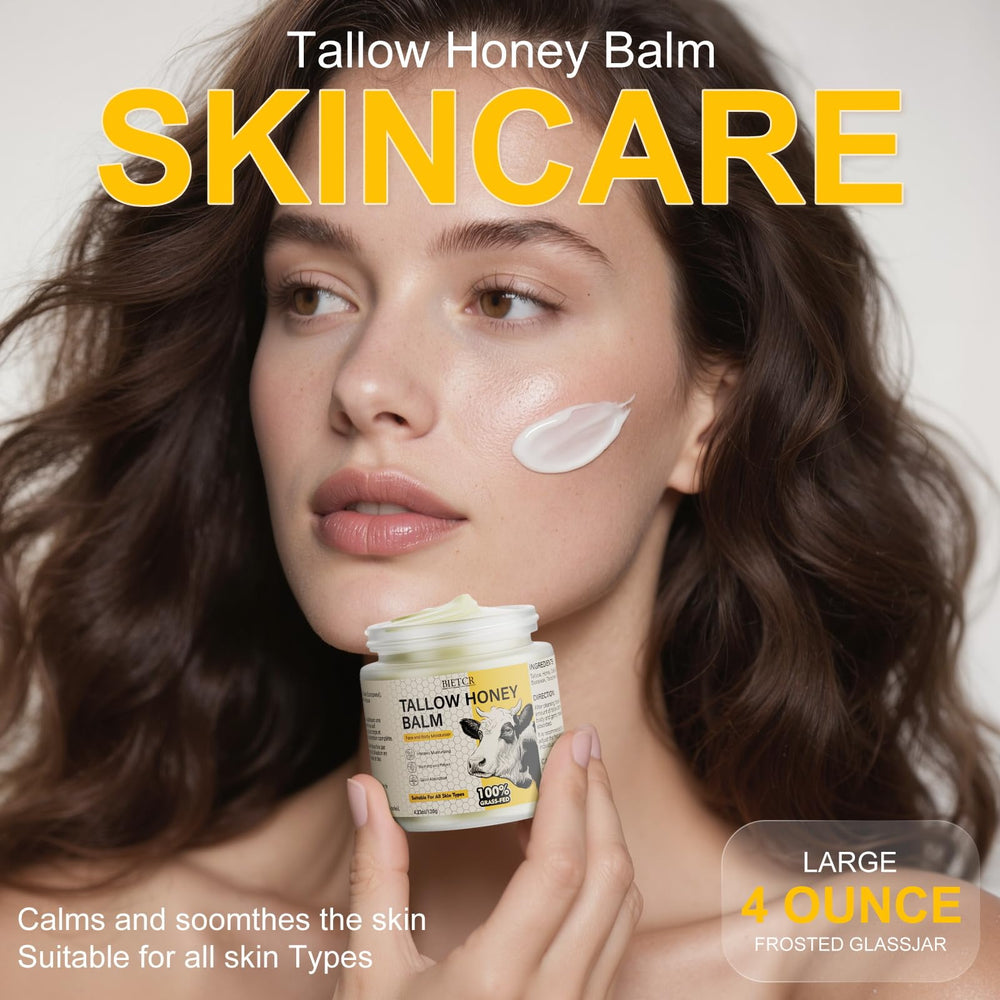 BIETCR whipped tallow honey balm close-up, silky hydration for face and body.