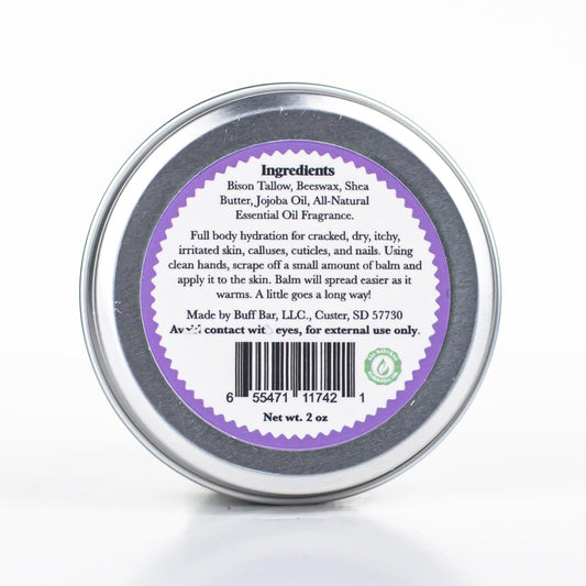 Buff Bar Balm packaging showing natural ingredients and brand heritage.