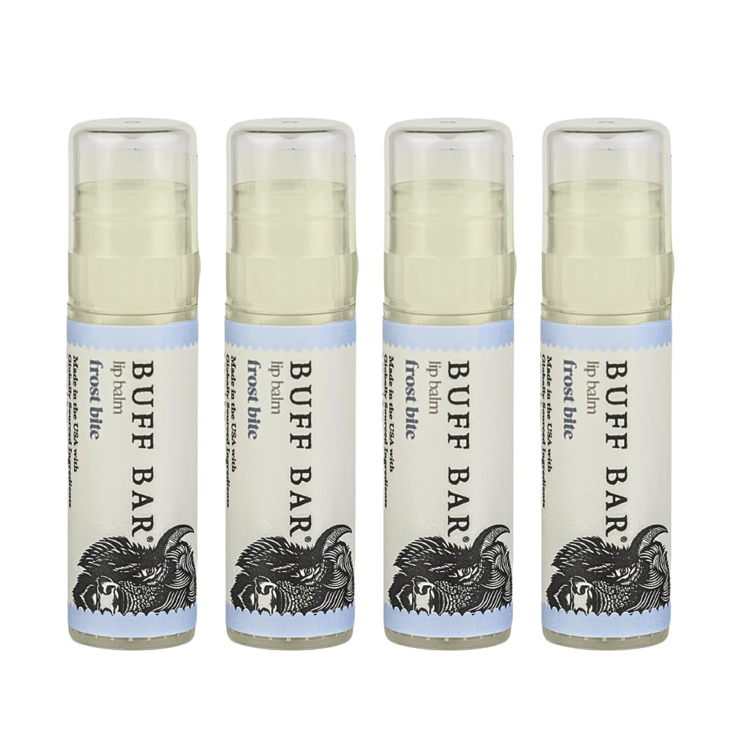Big Crazy Buffalo Buff Bar Frost Bite 4-pack front view highlights peppermint freshness and lip conditioning.