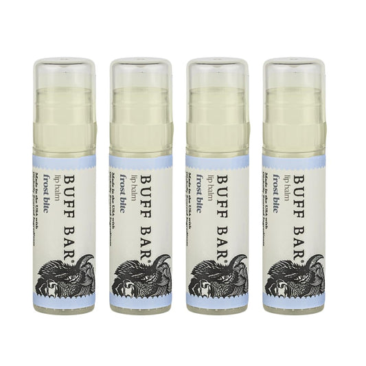 Big Crazy Buffalo Buff Bar Frost Bite 4-pack front view highlights peppermint freshness and lip conditioning.