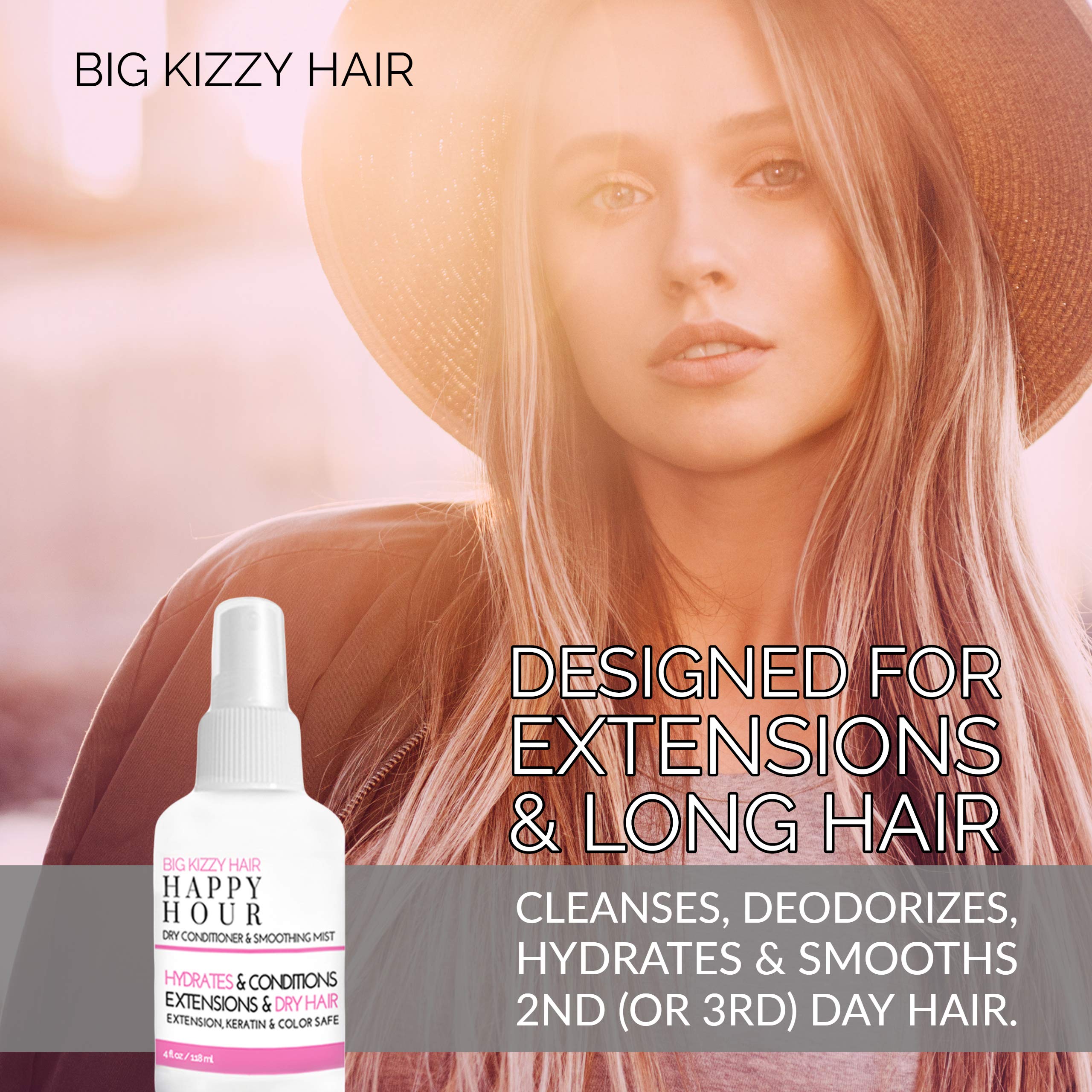 Big Kizzy Happy Hour spray-dispense for quick second-day refresh and easier styling