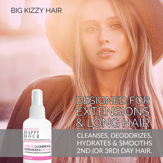 Big Kizzy Happy Hour spray-dispense for quick second-day refresh and easier styling