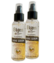 Bigen Silkening Shine Serum bottle with 2-pack packaging for smooth, radiant hair.