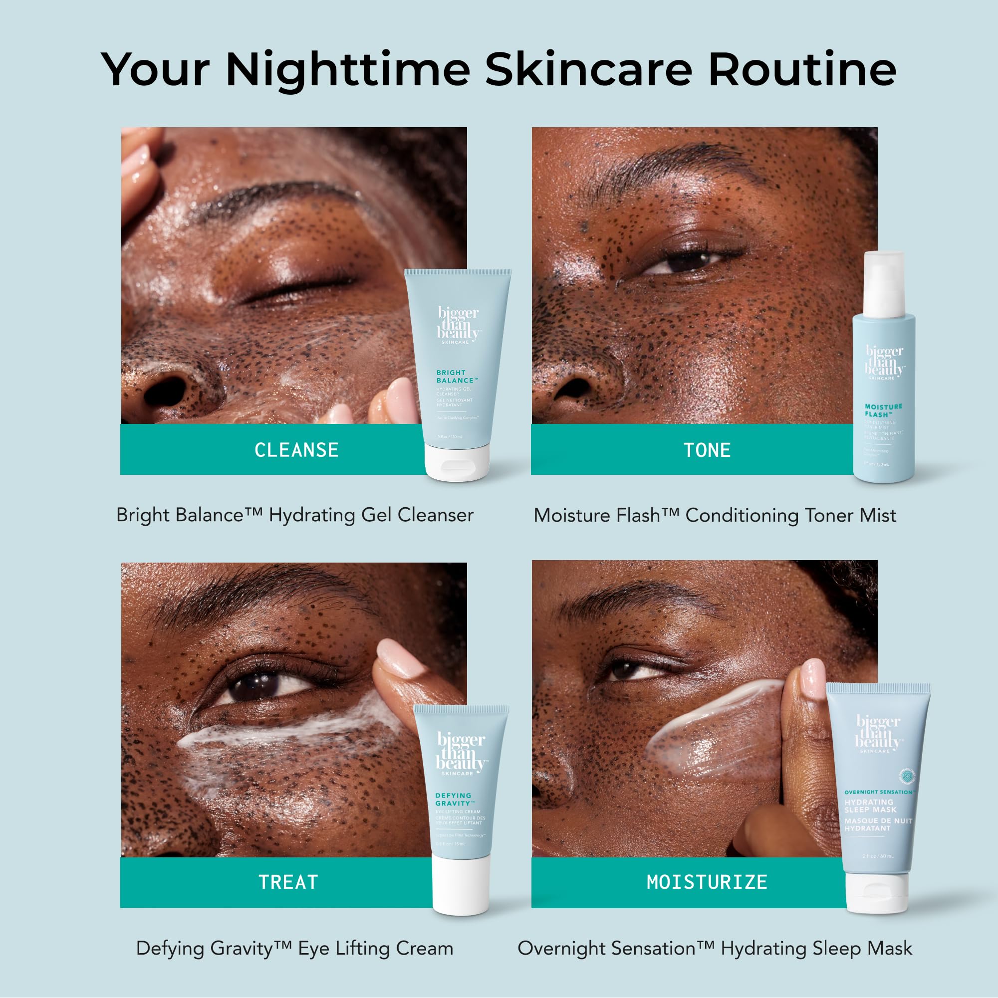 Ingredient highlight showcasing green tea and plant-based retinol components.