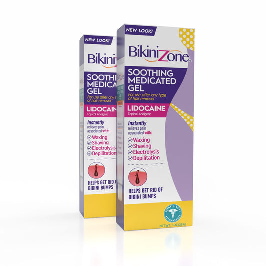 Bikini Zone medicated after shave gel bottle pour provides quick post shave relief