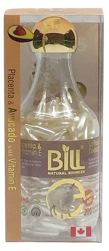 Bill Natural Sources lamb placenta avocado oil bottle nourishes dry skin.