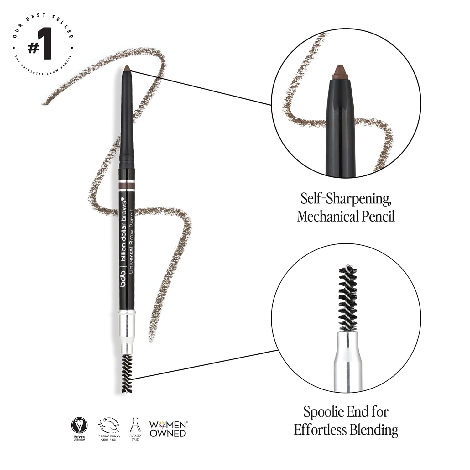 Billion Dollar Brows bdb pencil waterproof formula keeps brows defined all day.
