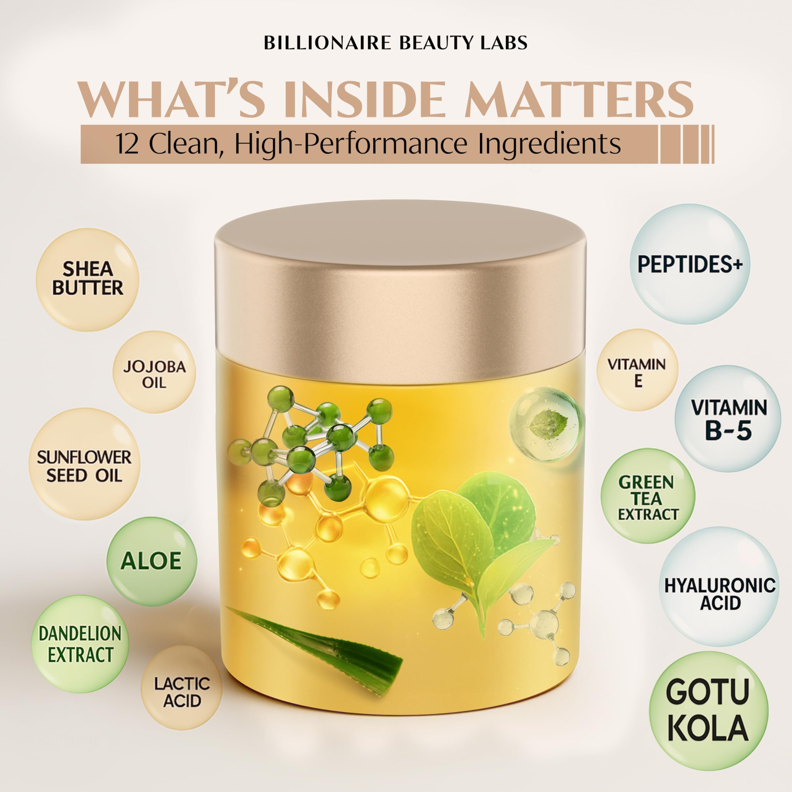 Billionaire Beauty Labs day application shown on clean skin for morning skincare.