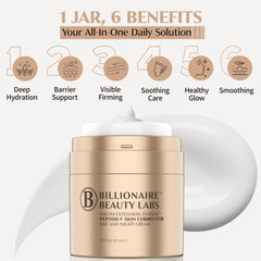 Billionaire Beauty Labs peptide face cream swatch on skin demonstrates light, non-greasy moisture.