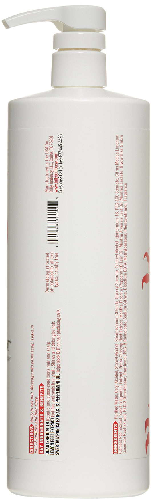 Close-up of product label on Billy Jealousy Cashmere Coat showing DHT blockers.