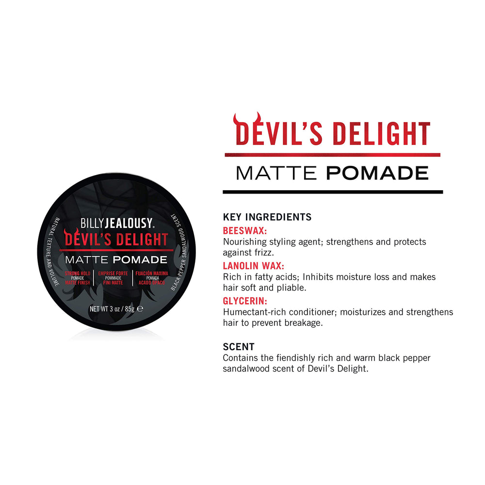 Billy Jealousy Devil's Delight pomade on styled hair with texture and lift.