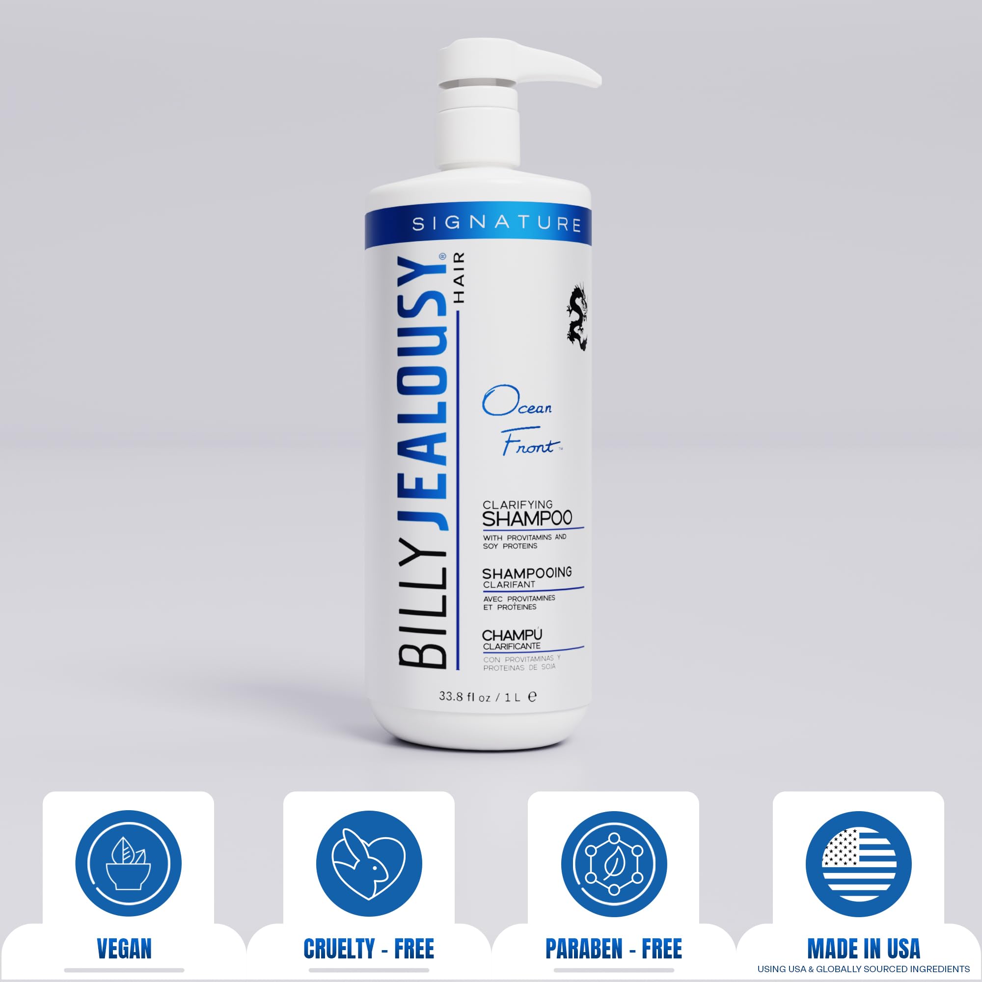 Billy Jealousy Ocean Front clarifying shampoo pour demonstrates quick lather and buildup removal.