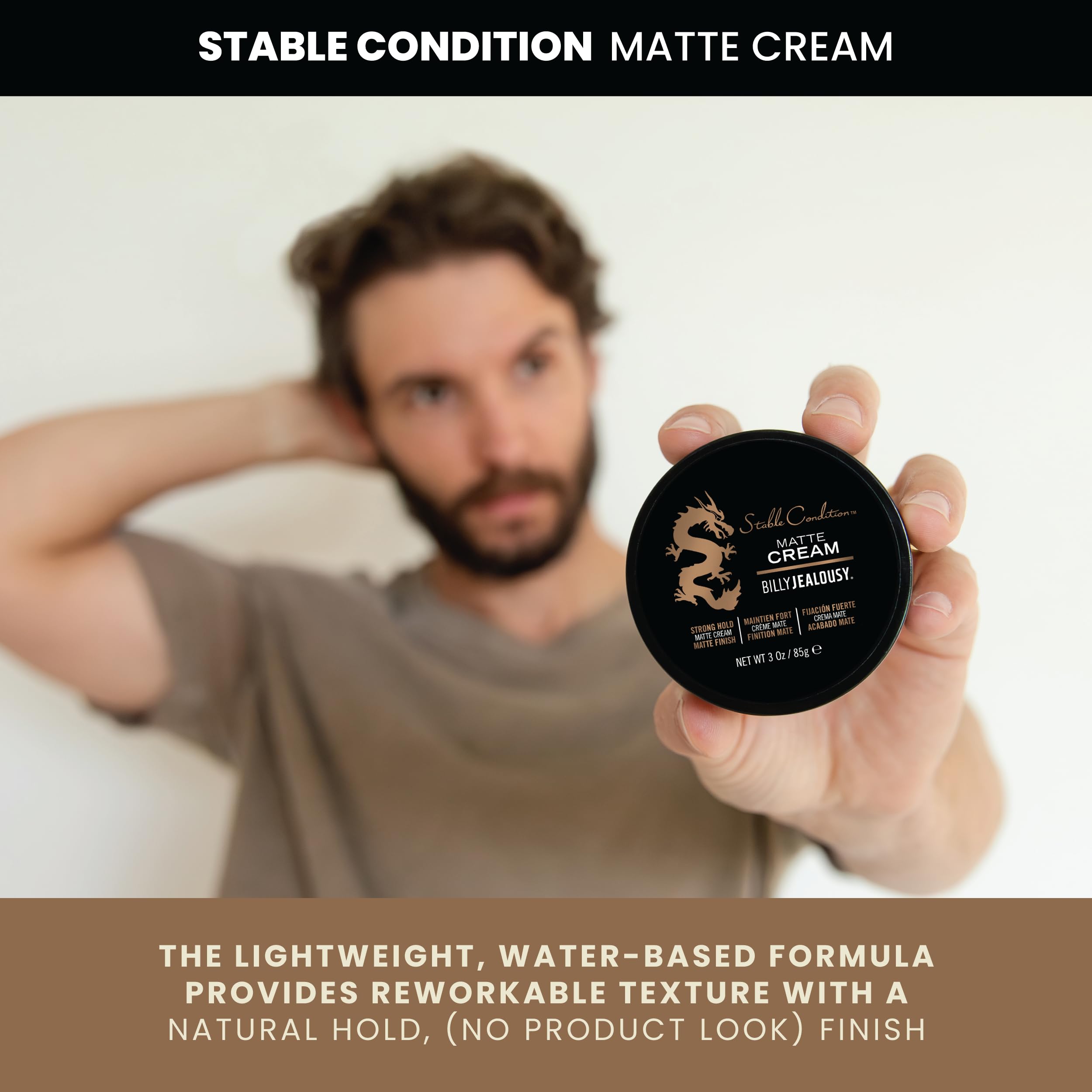 Hair being smoothed with the cream for a refined, natural look.
