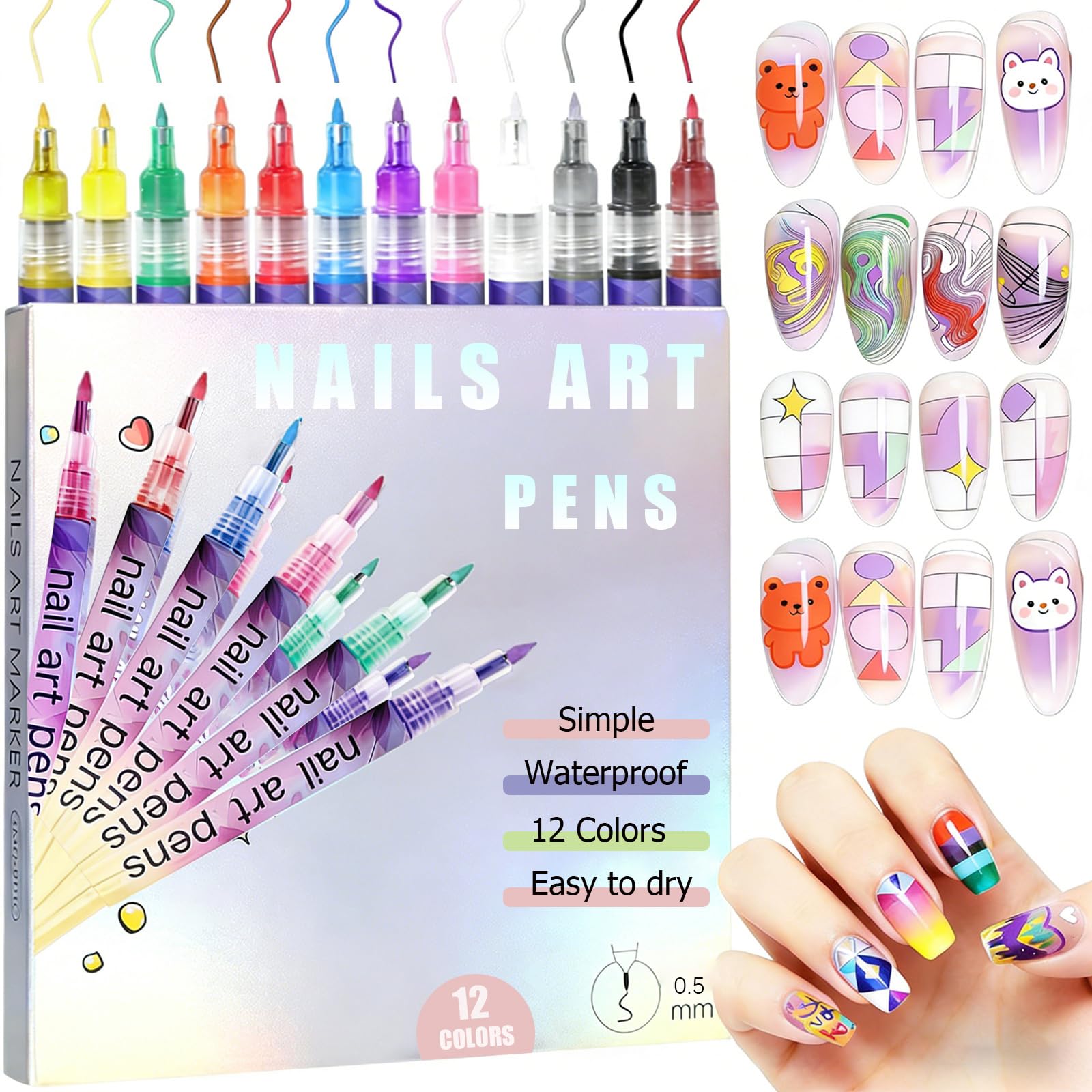 Bimiubimiu Valentines nail art pens set provides quick-dry colors for precise designs.