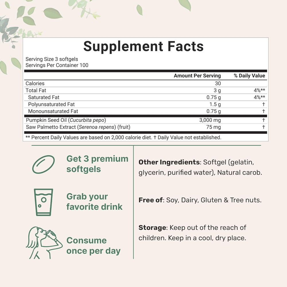 BINBINNIAO ingredients panel emphasizing pumpkin seed oil and saw palmetto blend