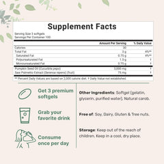 BINBINNIAO ingredients panel emphasizing pumpkin seed oil and saw palmetto blend