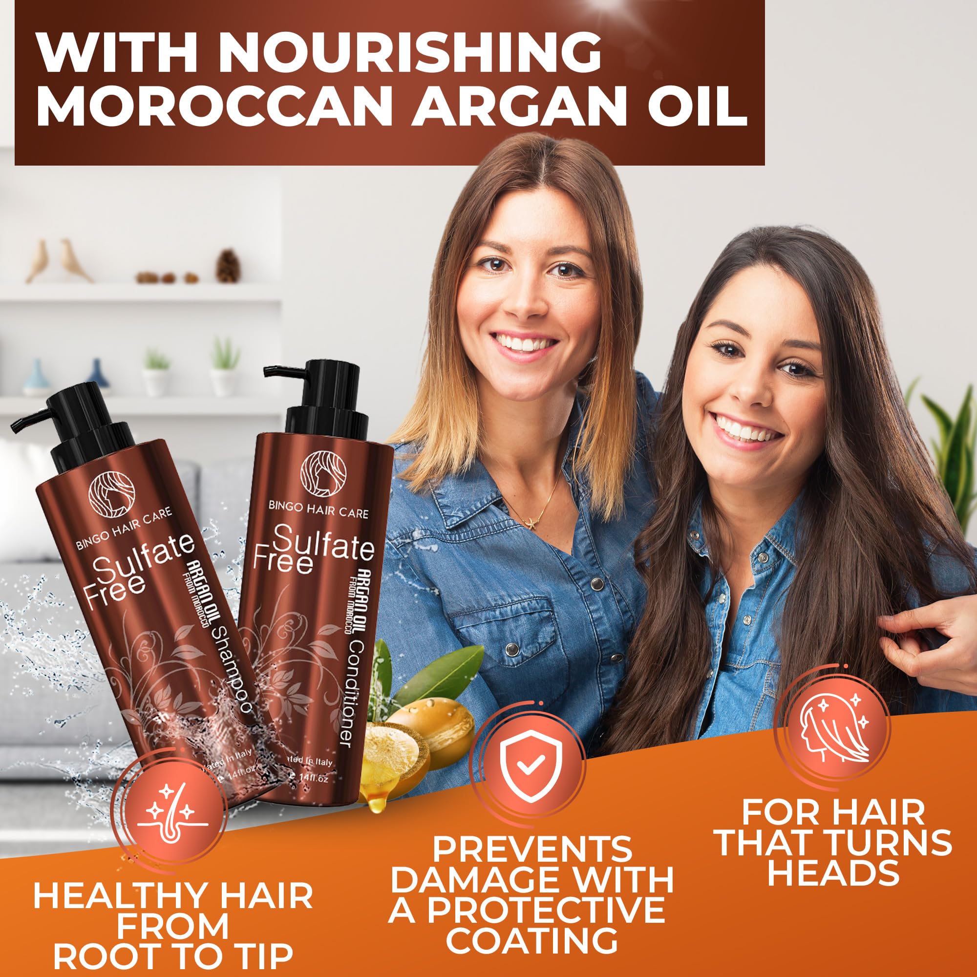BINGO HAIR CARE argan oil conditioner bottle pour for frizz control and smoothness