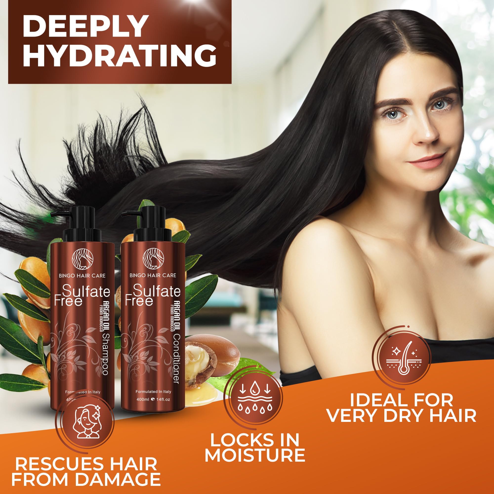BINGO HAIR CARE color-treated hair shampoo bottle view protects color and adds moisture