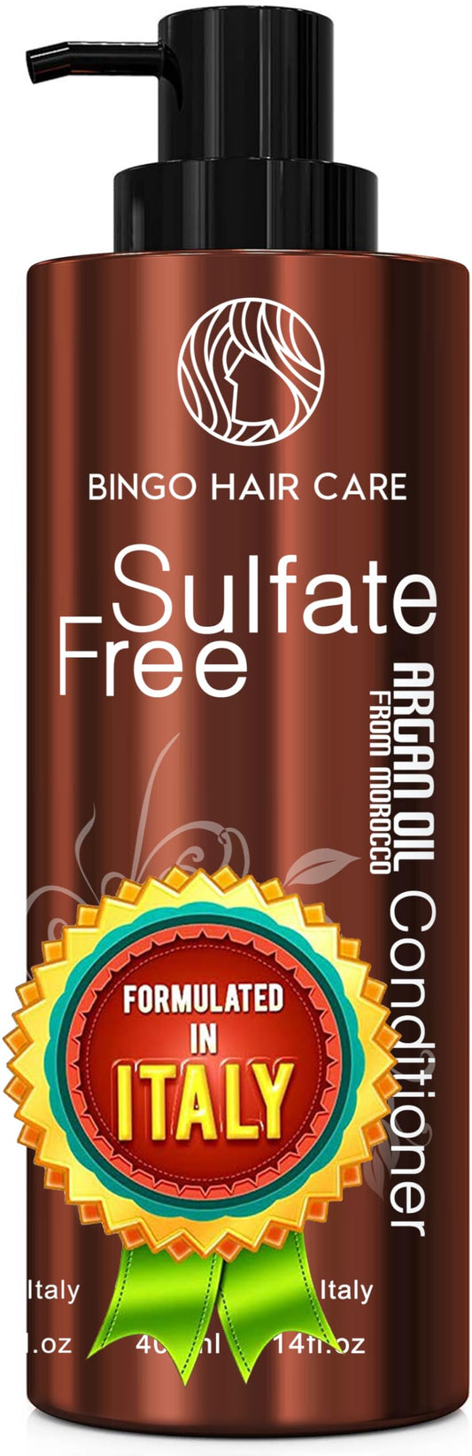 BINGO Hair Care Moroccan Argan Oil Conditioner bottle promoting shine and smoothness