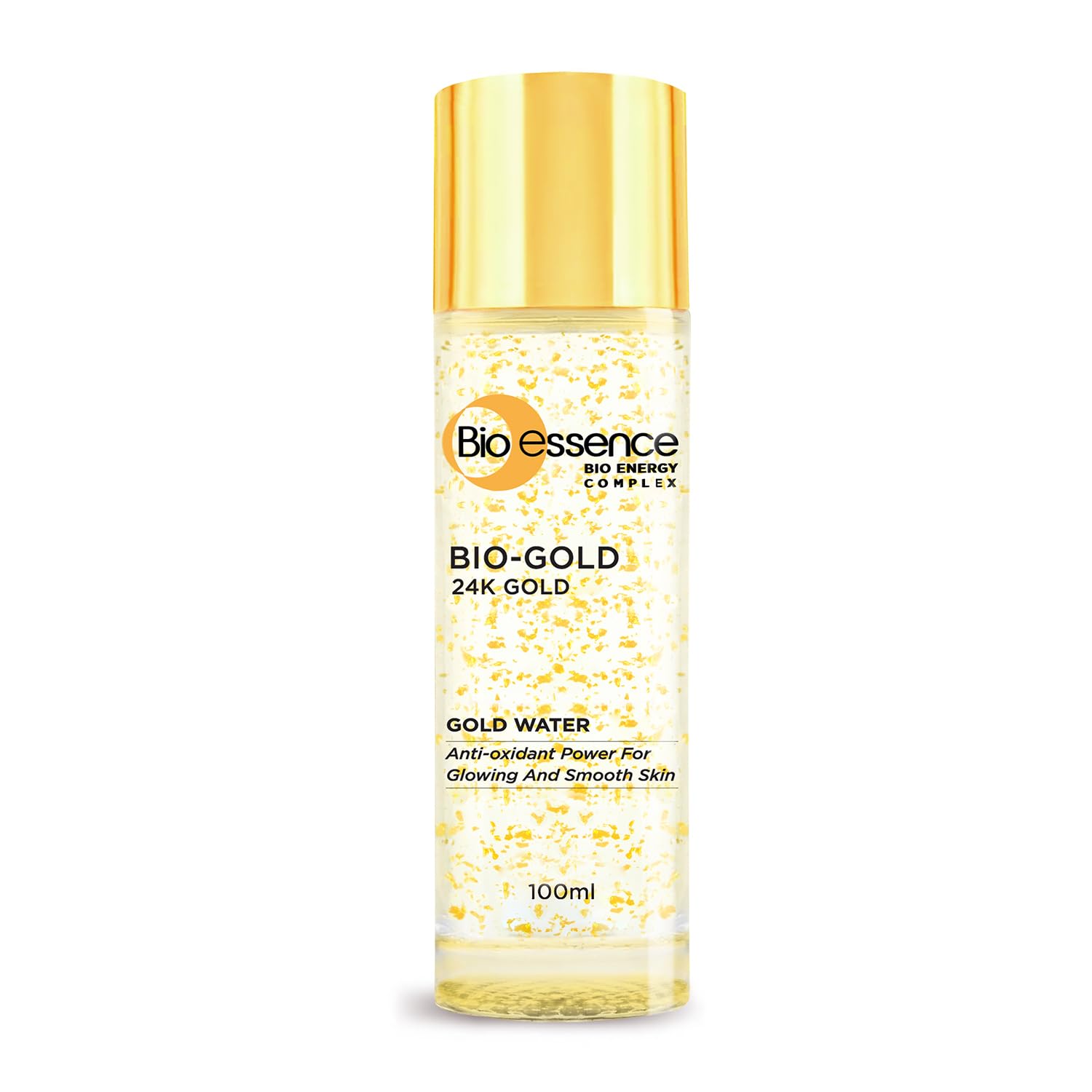 Bio Essence Bio-Gold Water bottle on a clean surface suggesting radiant, hydrated skin
