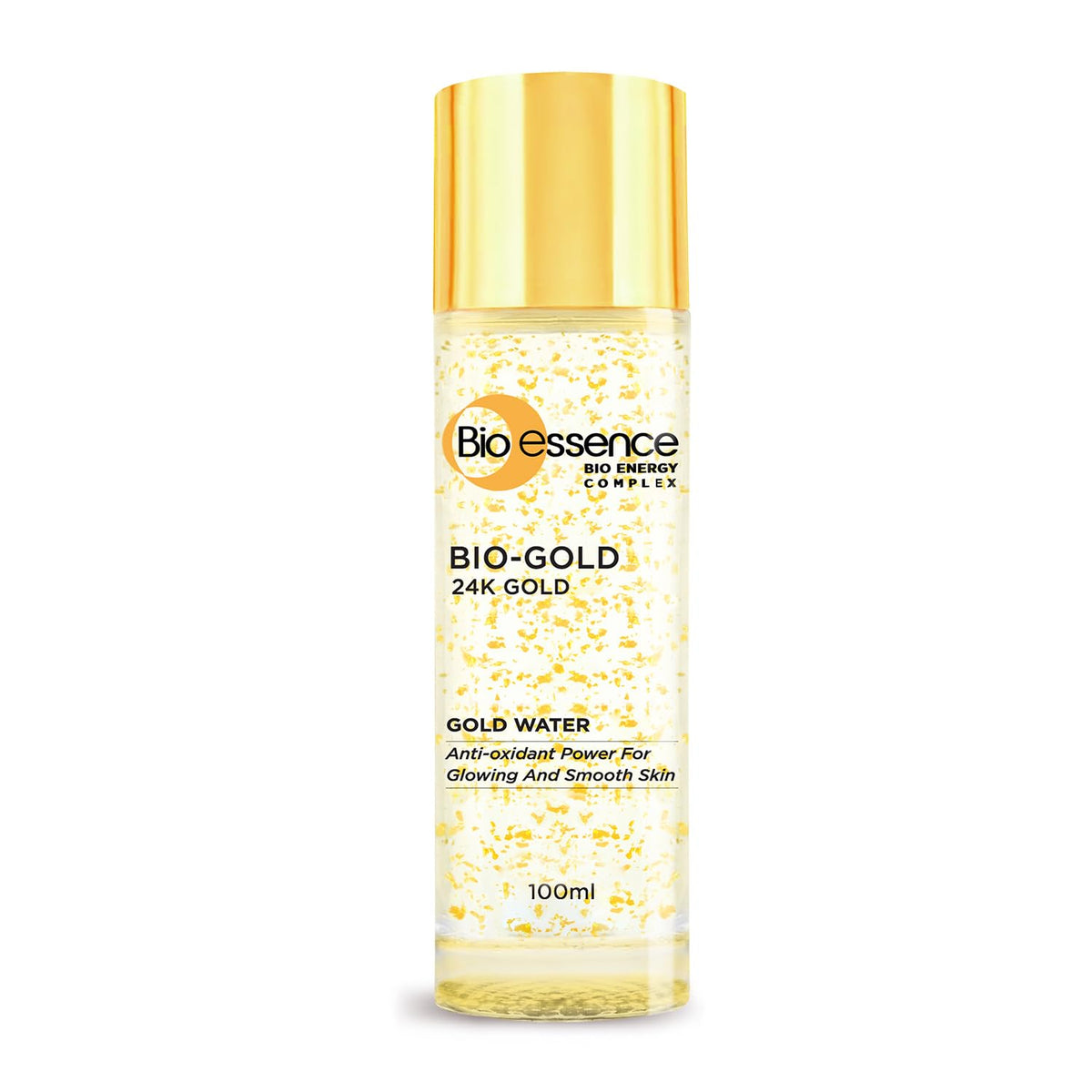 Bio Essence Bio-Gold Water bottle on a clean surface suggesting radiant, hydrated skin